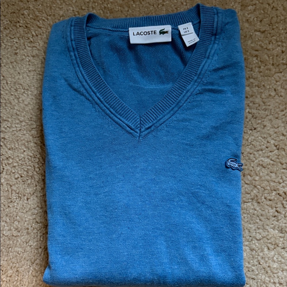 Lacoste Men's V-Neck Sweater in Rich Blue